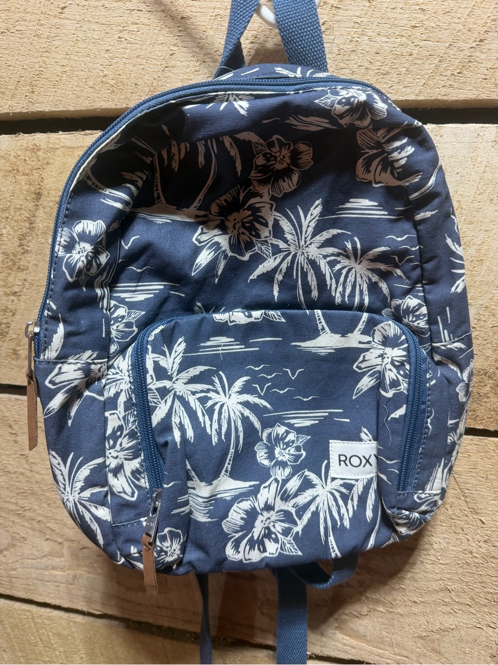 Roxy Navy Floral Mini Backpack with White Tropical Print